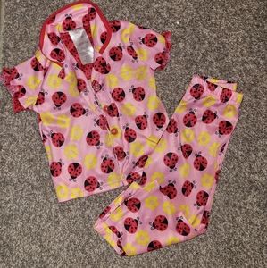 2t pajamas, satin 2t pajamas, pink red Lady bug pajamas, 2 pc. Pajamas 2t set